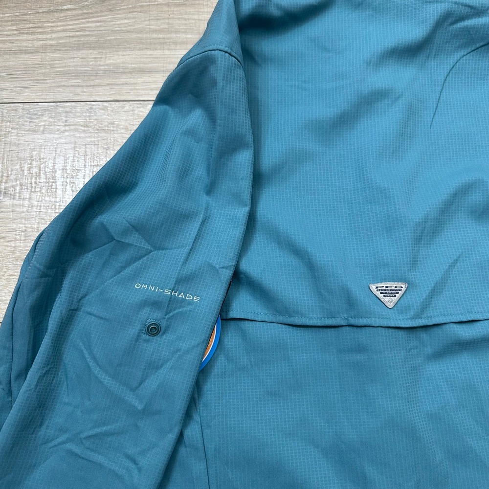 NEW Colombia PFG Blue Tamiami Snap Button Roll Tab Long Sleeve Outdoors Medium - Picture 8 of 8